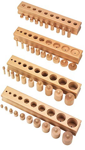 Montessori Einsatzzylinder, Montessori-Material zur Freiarbeit, Set mit 4 Holzblöcken