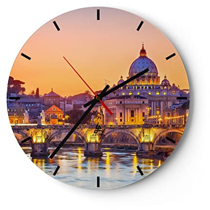 Modern Wanduhr Rom Italien Basilika Geschichte 30x30cm Rund Klein Wand Uhr Glas Analog Zimmeruhren Küche Büro Wohnzimmer Glasuhr Wall Clock Dekoration Design Wanddekoration Küchenuhr C3AR30x30-2704
