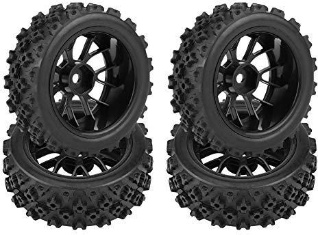 Dilwe 4 Stück Reifen aus Gummi, für RC Auto, Rad und Felge für RC 1:10 Auto (schwarz)