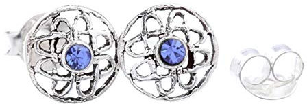 WINDALF Ohrstecker RANYA Ø 0.7 cm Keltische Lebensblume Blauer Kristall Ohrschmuck Vintage 925 Sterlingsilber