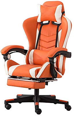 Bseack Office Chair E-Sports Chair, High Back Gaming Chair Adjustable Office Chair with Footrest Computer Chair with Headrest and Lumbar Support Multi-color Optional (Color : Orange white)