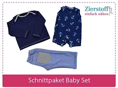 3 Papierschnittmuster zum Nähen von Babykleidung - Das Baby Set beinhaltet einen Strampler, EIN Shirt und eine Hose für Babys und Kleinkinder von Gr. 50-74