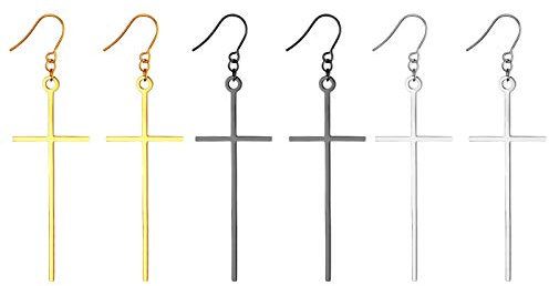 OIDEA Ohrringe mit Lange Kreuz Anhänger Set, aus Hochwertigem Edelstahl 3 Paare