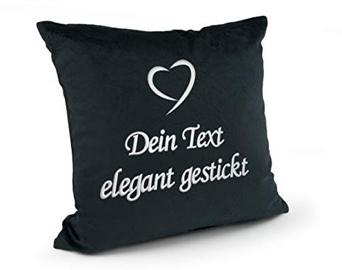 Direkt-Stick.de Kissen mit Namen Bestickt, Dekokissen 40x40 mit Füllung, Kuschelkissen PERSONALISIERT mit Stickerei und Herz gestickt, Kuschelkissen plüsch Geschenk, Geschenkidee (schwarz)