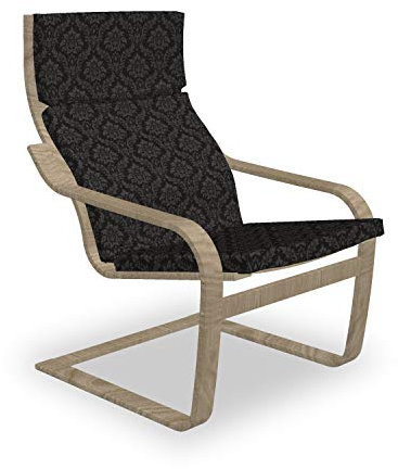 ABAKUHAUS Schwarz und Grau Poäng Sessel Polster, Damast-Muster-Kunst, Sitzkissen mit Stuhlkissen mit Hakenschlaufe und Reißverschluss, Grau Taupe Grau