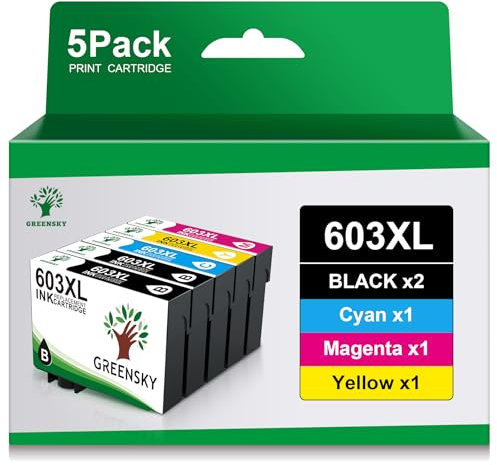 GREENSKY 603XL Druckerpatronen Kompatible für Epson 603 603 XL für XP-2105 XP-2100 Workforce WF-2850DWF WF-2835DWF WF-2830DWF WF-2810DWF Expression Home XP-4105 XP-4100 XP-3105 XP-3100(5 Packung)