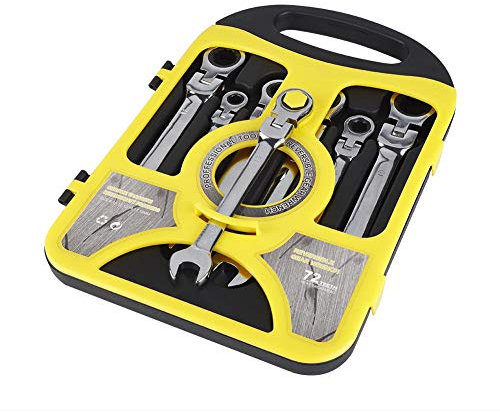 Ausla Ratchet Spanner Set, 8-19 mm Spanner Set, 7 Pieces, Chrome Vanadium Steel, with Transport Bag