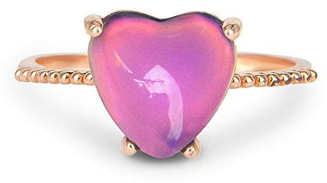 FUN JEWELS - Stimmungsring mit Herzform Stein - Farbwechsel je nach Stimmung - Minimaler-Stil - Messing - für Frauen und Mädchen