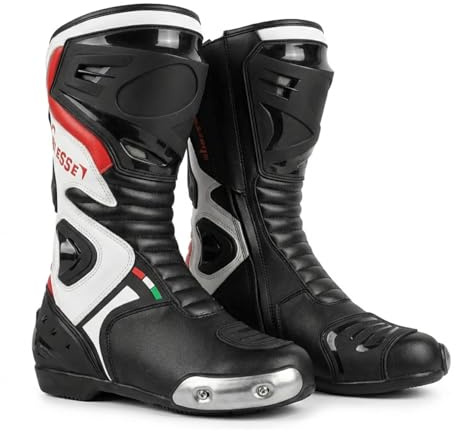 BS MOTO Pista Sport Racing Professionella andningsbara motorcykelstövlar svart röd vit storlek 10