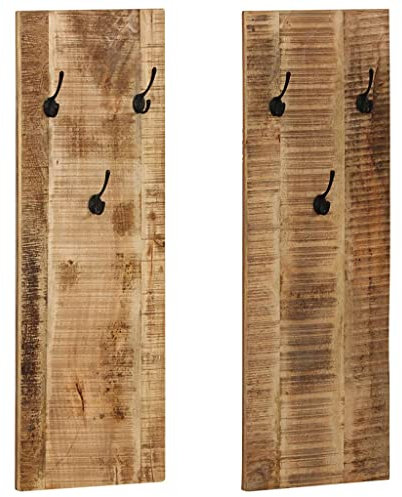 CHAHO Retro Wandgarderobe Eingang Garderobe Garderobenpaneel Flurgarderobe 2 Stk. Mangoholz Massiv 36x110x3 cm