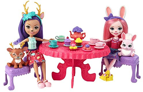 Enchantimals HFF35 - Tee-Party Spielset, über 15 Teile, Spielset mit der Rehpuppe Danessa Deer und der Hasenpuppe Bree Bunny (ca. 15 cm), tolles Spielzeug Geschenk für Kinder ab 3 Jahren