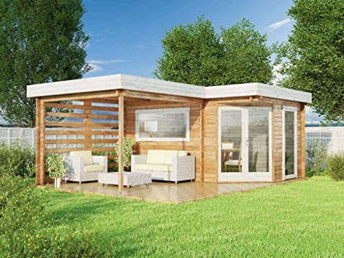 Poolhouse - Abri de Jardin pentagonal Pepe Optima en Bois de la Marque Alpholz | abri de Jardin et de Loisirs | Chalet de Jardin | pentagonale, Construction en madriers, cabane de Jardin, Toit Plat