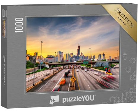 puzzleYOU: Puzzle 1000 Teile „Stadtlandschaft und Highways von Chicago am Morgen, USA“ – aus der Puzzle-Kollektion Chicago