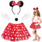 HONMOK Minnie Maus Kostüm Kinder 4 Stück Mädchen Minni Mouse Kostüm Set mit Maus Ohren Haarreifen Gepunkteter Tutu Weiße Handschuhe Nase Faschingskostüme für Karneval Fasching Mottoparty
