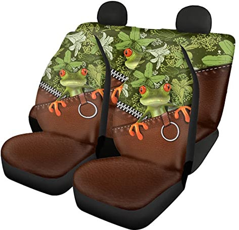 Dolyues 4-teiliges Autositzbezüge, komplettes Set, mit Vordersitzbezügen, 1 x Rücksitz, 1 x Rückenbankschutz, universell passend für die meisten Autos, 3D-Tier-Frosch