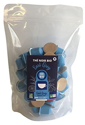CAPSUL&BIO Thé Noir Earl Grey - Compatible avec les machines à Capsules Nespresso - Pochette de 50 Capsules Biodégradables, 100% Végétales - Rapide et Sain - Fabriqué en France.
