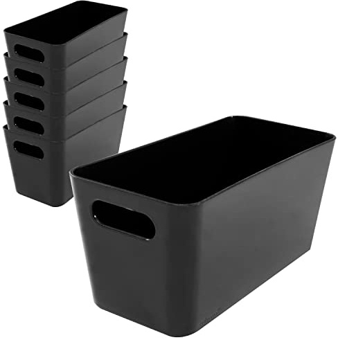 6x Ordnungsbox 10cm hoch schwarz 20x10x10cm 1,4L Wandregal schmaler Korb