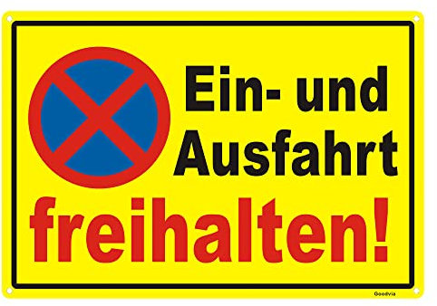 Goodvia Ein und Ausfahrt Freihalten Schild Metall Reflektierend, 44×30 cm Ausfahrt Freihalten Schild Groß, Einfahrt Freihalten Schild Aluminium, Parken Verboten Schild, Wetterfest, UV-Schutz