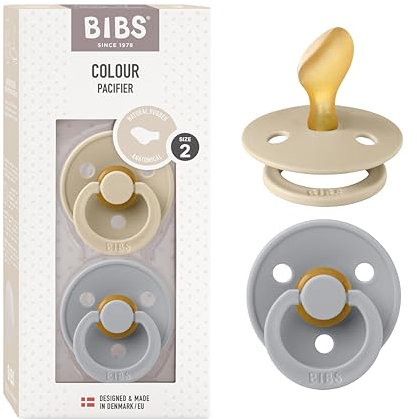 BIBS Colour Schnuller 2er-Pack, BPA-frei Schnuller, Kiefergerechte Form. Naturkautschuk/Latex, Hergestellt in Dänemark. 6-18 Monate (2er Pack), Vanilla/Cloud