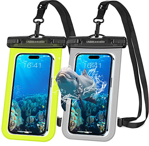 UNBREAKcable wasserdichte Handyhülle - [2 Stück] bis zu 7,0 Zoll IPX8 Unterwasser Handytasche, wasserfeste hülle für Schwimmen für iPhone 14 Pro 13 Pro 13 12 11 X XR SE 8 Samsung XiaoMi - Grau&Grün