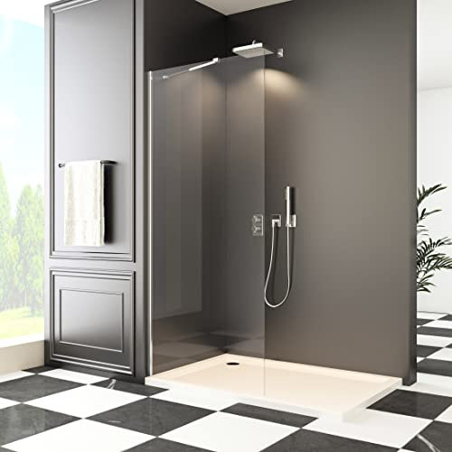 Walk in Duschwand 80x195 cm Walk in dusche 6 mm Nano Sicherheitsglas Duschtrennwand mit Stabilisator Duschabtrennung auf Duschtassen oder Boden montierbar