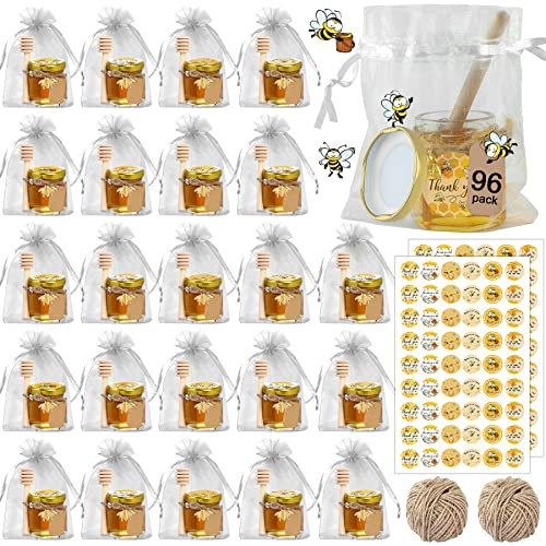 Aliggbent 96 Pack Mini Honey Jars, 1.5oz Hexagon Glass with Dippers