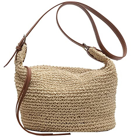 DKIIL NOIYB Straw Beach Bags for Women - Summer Crossbody Bag with Zip, Handmade Woven Shoulder Bag with Tassels