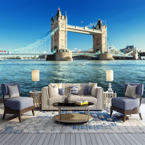 GIVLWF Papier Peint Intissé de Vue Sur Le Tower Bridge De Londres, Ciel D'été Bleu Panoramique Déco Mural - pour Salon Chambre D'enfant Décoration Murale 250 x 175 cm