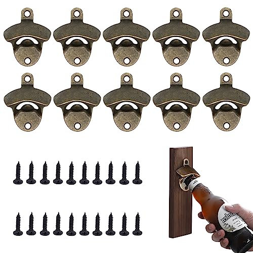 Orssmigs 10 Pièces Decapsuleur Mural Biere Vintage Ouvre Bouteille Mural Montage Mural Décapsuleur avec Vis, Carré Ouvre Bouteille Vintage Lot Décapsuleur Mural pour Bars, Barmans, Restaurants