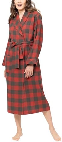 PajamaGram Lange Damen Bademäntel - Flanell Robe Damen, Buffalo Plaid, Medium