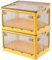 Creahaus 2Pack Storage Boxes with Lids, 28L Stackable Bins for Storage with Wheels, Folding Storage Boxes with Five Doors, Storage Containers Organizer for Bedroom Living Room Study Office (Yellow)
