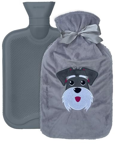 CHILLIPAK Fluffy Hot Water Bottle with Cover UK - Large 2L Reusable Hot Water Bag for Pain Relief Back Neck Shoulder Belly with Soft Sherpa Cover Cute Embroidery - Multipurpose Hot Cold Compress