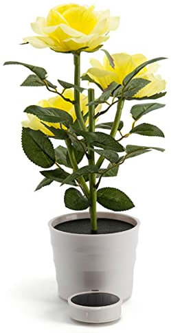 ABOOFAN Lampe Solaire D'extérieur Led De Fleur De Rose Jaune Avec Pot, 3 Leds, Éclairage Décoratif Pour Jardin, Balcon, Chambre, Bureau, Fonction Veilleuse Solaire Autonome
