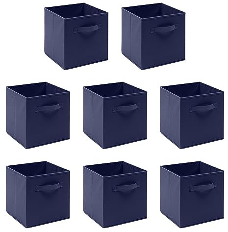 8 PCS Folding Collapsible Storage Cube Boxes for Kids Toy Clothes with Handle, Foldable Kids Canvas Unit Cube Organiser Basket Bin for Nursery Children Bedroom Wardrobe (Pack of 8, Royal Blue)