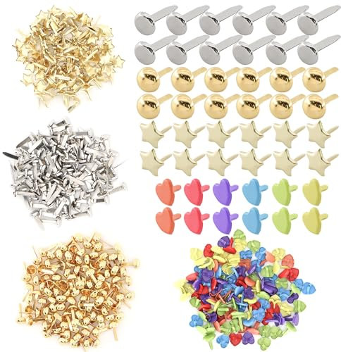 alwaiiz 400 Stück Mini Brads, Rundkopfklammern, Musterbeutelklammern Stern, Herzform Musterklammern, Geeignet für DIY-Bastelarbeiten