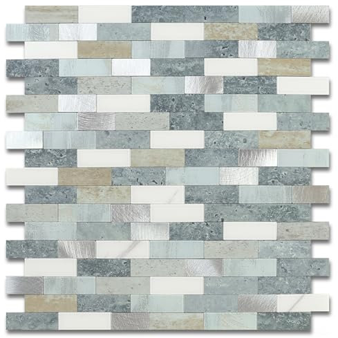 BeNice Bathroom Stick on Tiles Waterproof Splashback for Kitchen Wall Self Adhesive Mosaic Sticker Peel and Stick Brick(10 Sheets,Blue Gray)