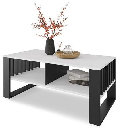 Meble Pitus Couchtisch - Wohnzimmertisch Modern - Couchtisch mit Stauraum 90 x 50 x 50cm - Tisch für Wohnzimmer - Möbel mit Lamellenelementen - Weiß