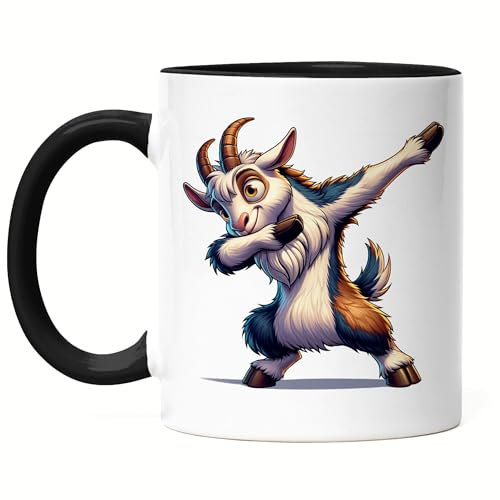 Hey!Print Lustiger Ziegenbock Dab Tasse Schwarz Ziege Schaf Mode Tanz