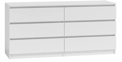 roe furniture Kommode mit 6 Schubladen - Modern Schubladenschrank - Komodenschrank - Schubladenkommode 140 cm Breit - Mattweiß