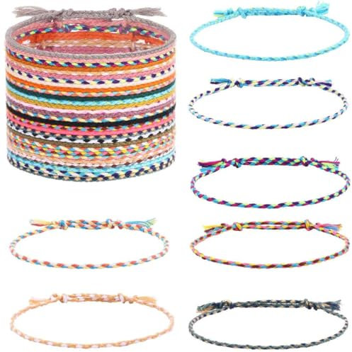 KHYYQUA 30 Stück Freundschaft Armbänder, Handgefertigt Geflochten Wickelarmband Kinder Mädchen Armband Gewebte Dünn Armbänder Freundschaftsarmband für Frauen Mädchen