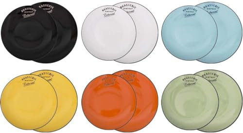 Antic Line Créations Assiettes colorées Brasserie bistrot (Lot de 12) - Assiettes Vintage ou Rustique Rondes Peint à la main - Vaisselle en Céramique ou Porcelaine - Résistant au Lave-vaisselle