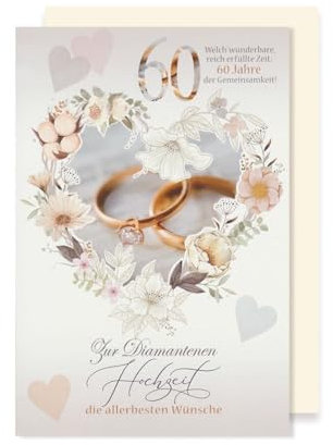 60 Diamant Hochzeit Karte Grußkarte Blumenherz Gemeinsamkeit 16x11cm