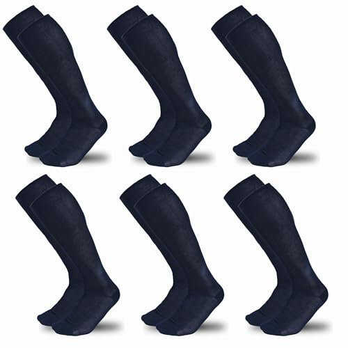 LEON D'ORO Calze Uomo Cotone Lunghe 6 Paia Calze Uomo Filo di Scozia Made in Italy Calza Lunga Maglia Liscia (IT, Numero, 43, 44, Regular, Regular, Blu 6 Paia Liscio)