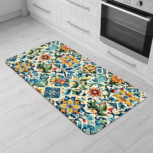Comart - Tappeto Cucina Austin - Impermeabile - Antiscivolo - Antimacchia - Lavabile in Lavatrice - Passatoia in Poliestere - per Corridoio e Cucina - Made in Italy - Piastrelle Tiles - 50x100 cm