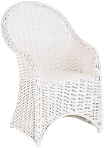 Esszimmer-Sessel Rattan Rattan Korbsessel Esszimmerstuhl Korb Sessel Korbstuhl mit Armlehne Flechtsessel (Weiss)