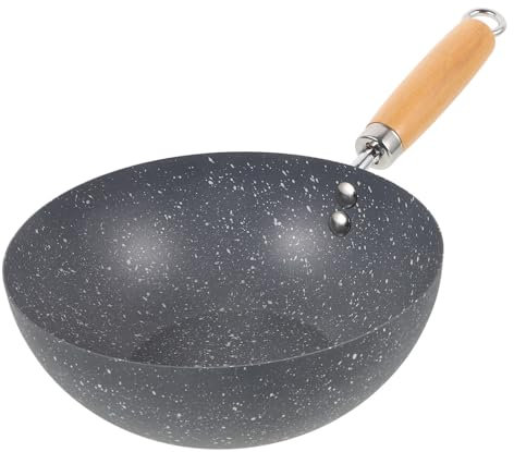 Ciieeo Frying Wok Iron 20cm Nonstick Wok Pan with Wooden Handle Small Chinese Fry Wok Pot Portable Stir-Fry Pans for Induction Ceramic Electric Gas Cooktops