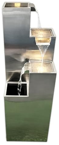 Köhko Springbrunnen Ribero-XL aus Edelstahl mit LED-Beleuchtung Wasserspiele für Outdoor + Indoor Gartenbrunnen Zimmerbrunnen 32006Ed-XL H 90 cm x B 30 cm x T 30 cm