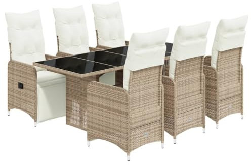 vidaXL 7-TLG. Garten-Bistro-Set mit Kissen Braun Poly Rattan