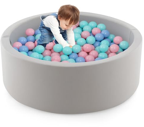 COSTWAY Piscina de Bolas de Espuma con 200 Bolas, Piscina de Bolas Redondas Suaves para Niños, Parque Infantil para Bebés con 200 Bolas Oceánicas y Bolsa de Almacenamiento
