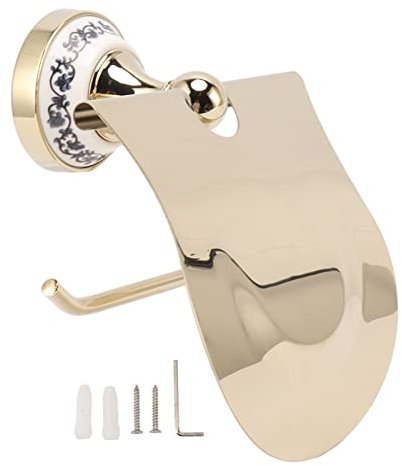 Jeanoko Gold Blue and White Porcelain Toilet Paper Holder, Retro Tissue Roll Hanger Suitable for Bathroom Kitchen, Ceramic, Stainless Steel, Zinc Alloy